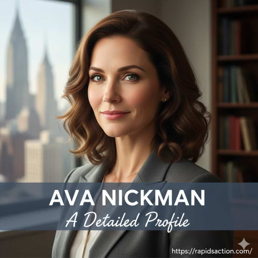 Illustration of a digital profile search for Ava Nickman on a tablet screen